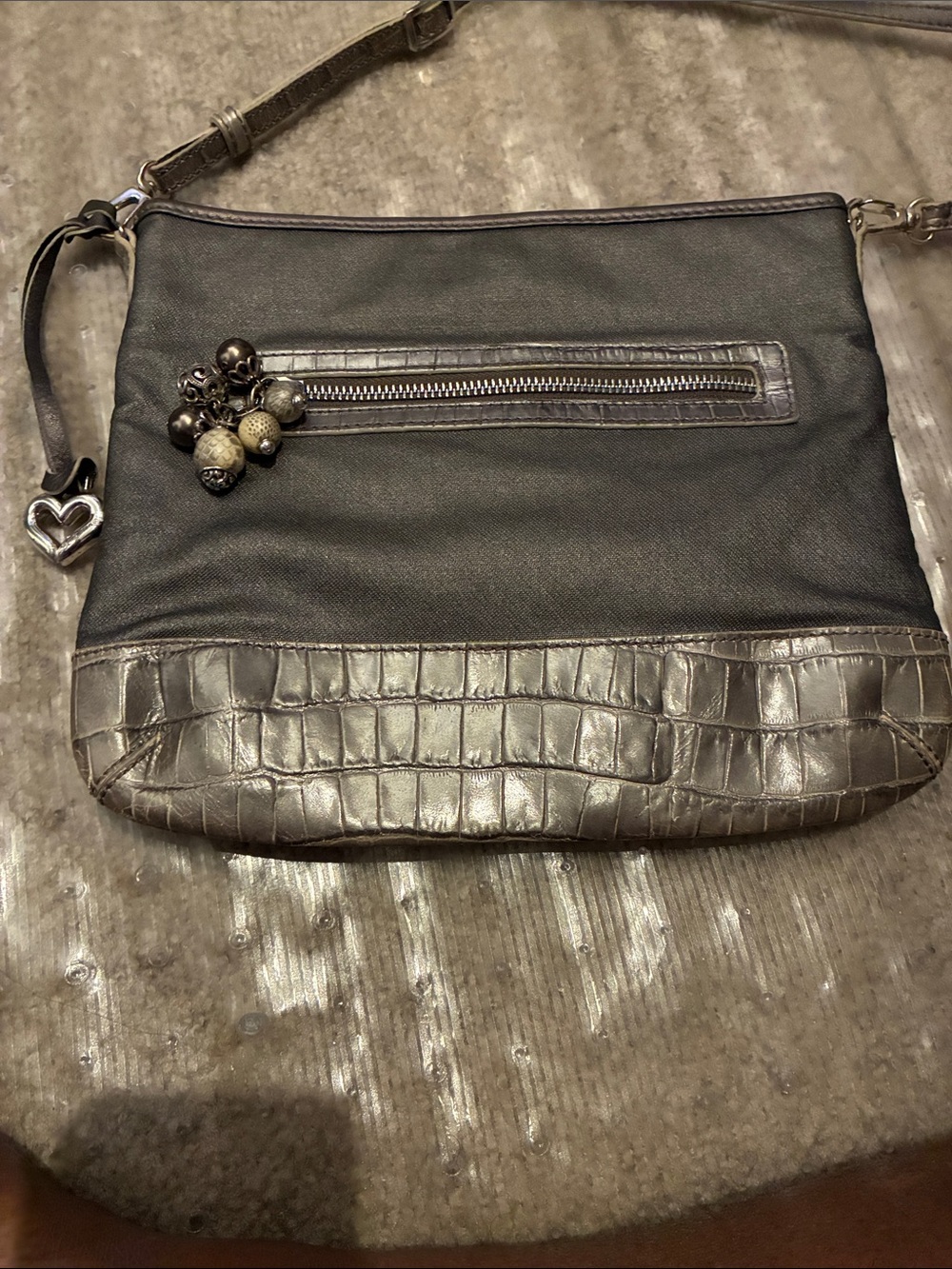 Brighton Gray Brown Crossbody Bag with Charm